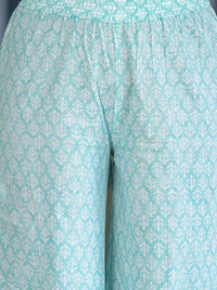 Vishudh Blue V Neck Floral Printed Regular Pure Cotton Kurta with Trousers & With Dupatta