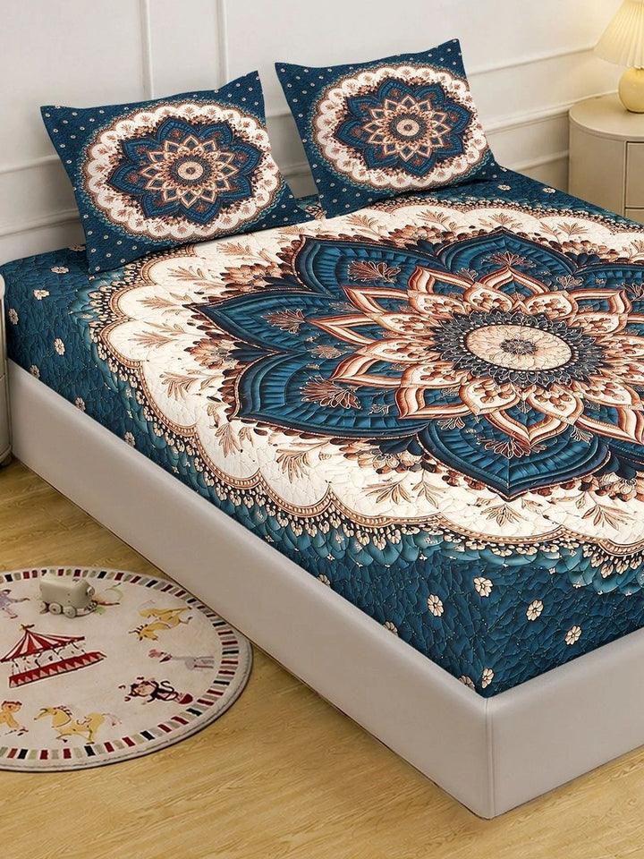 KLOTTHE Blue Floral 400 TC Cadar King dengan 2 Sarung Bantal