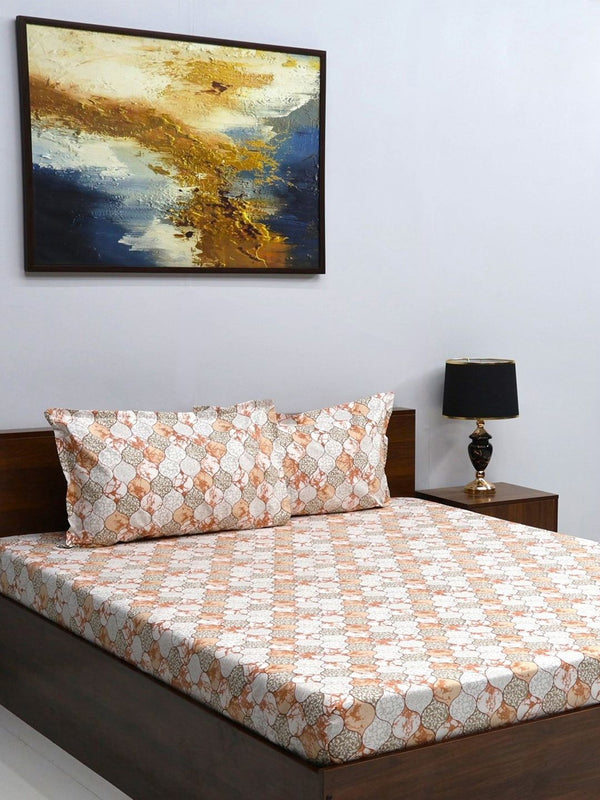 BOMBAY DYEING White & Grey Floral 160 TC Queen Bedsheet With 2 Pillow Covers