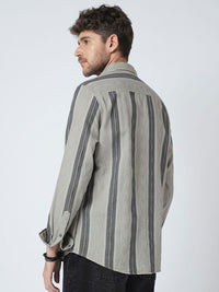VASTRADO Men Classic Slim Fit Vertical Striped Cutaway Collar Cotton Casual Shirt