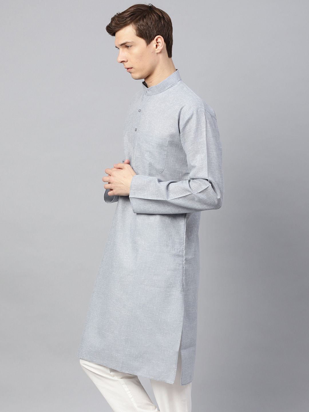 SOJANYA Men Grey Solid Straight Kurta