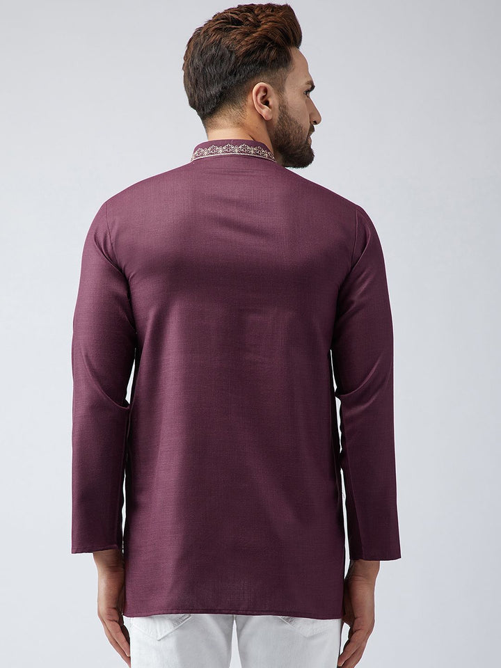 SOJANYA Men Burgundy Embroidered Short Kurta