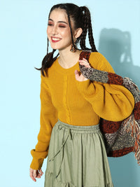 STREET 9 Women Mustard Yellow Acrylic Pullover