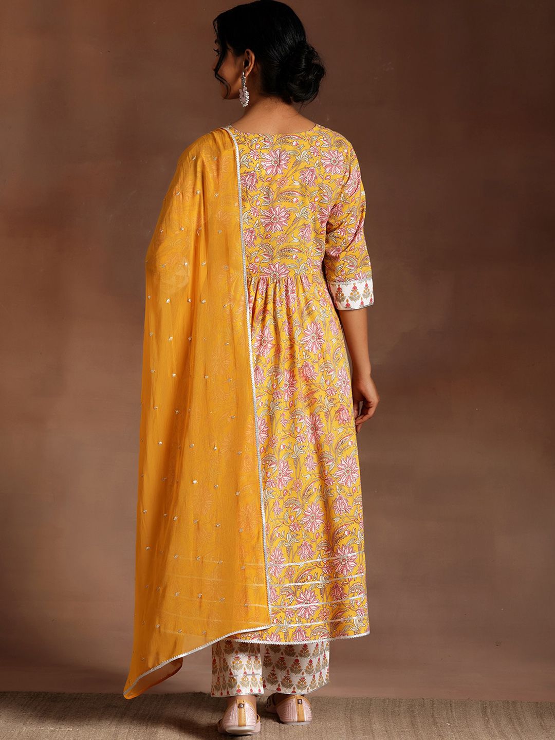 Libas Floral Printed Regular Gotta Patti Pure Cotton Kurta with Palazzo & Dupatta