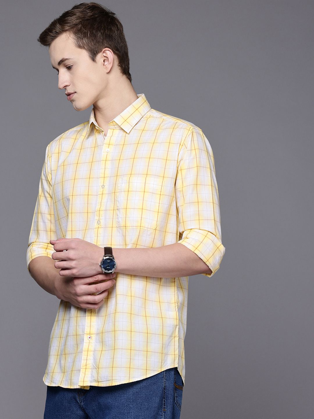 Raymond Pure Cotton Slim Fit Checked Casual Shirt