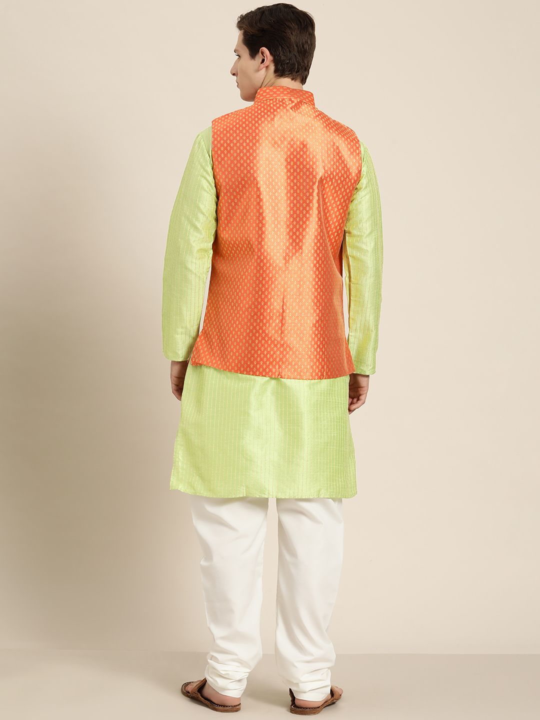 SOJANYA Kurta Belang Hijau Lelaki dengan Piyama & Jaket Nehru