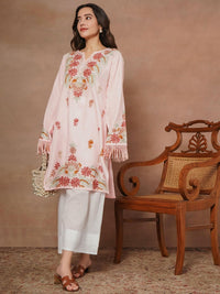 HOUSE OF KARI Floral Printed Thread Work Cotton Straight Kurta