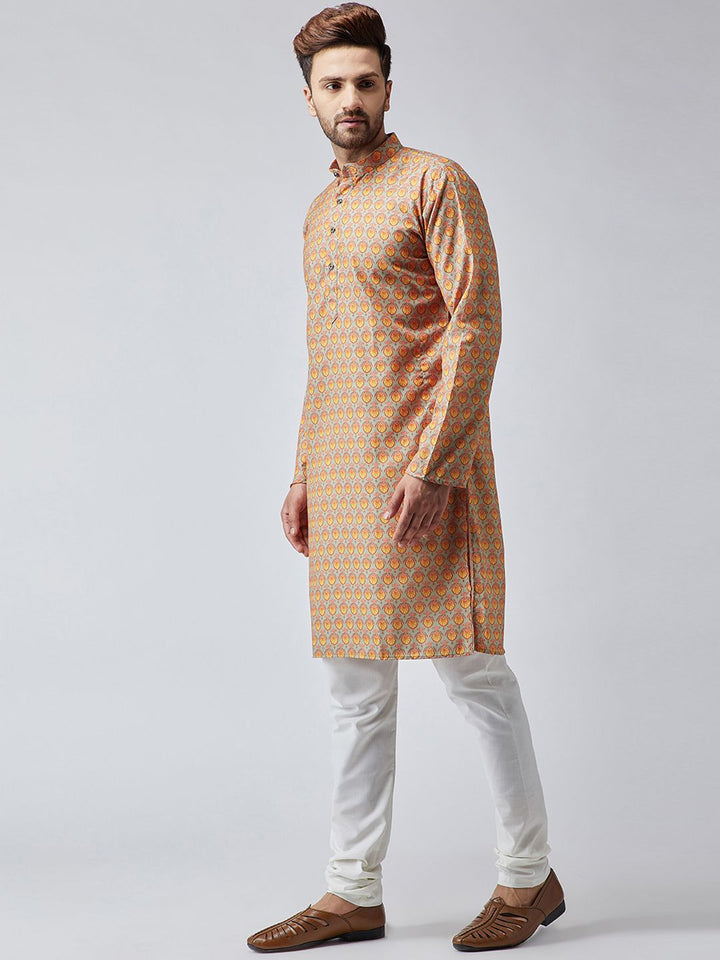 SOJANYA Men Orange & Grey Printed Straight Kurta