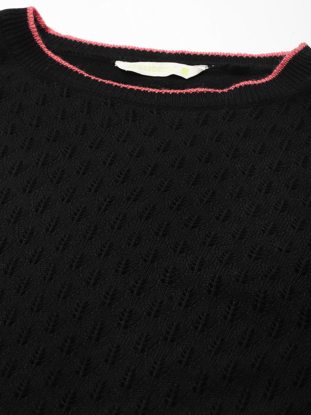 DressBerry Women Black Round Neck Knitted Pullover