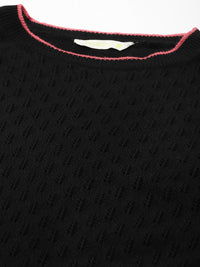 DressBerry Women Black Round Neck Knitted Pullover
