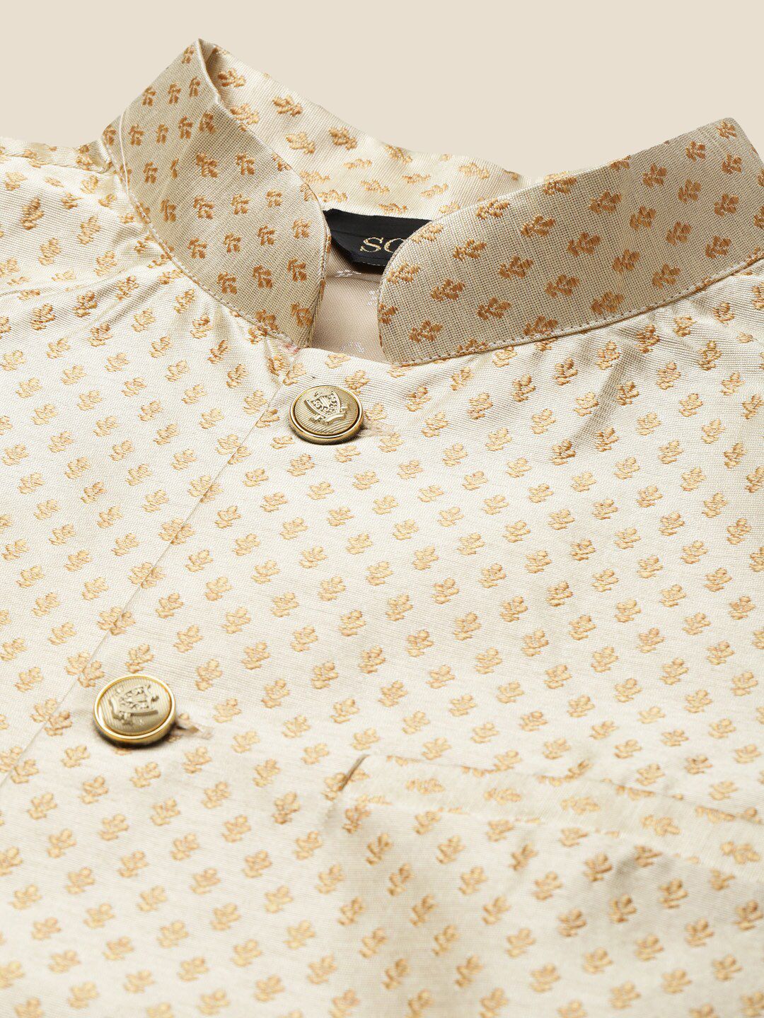 SOJANYA Ethnic Motif Woven Design Mandarin Collar Kurta With Churidar & Nehru Jacket