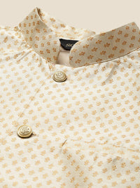 SOJANYA Ethnic Motif Woven Design Mandarin Collar Kurta With Churidar & Nehru Jacket
