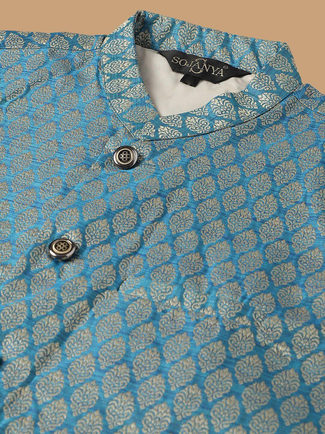 SOJANYA Geometric Embroidered Regular Kurta with Churidar & Woven Design Nehru Jacket