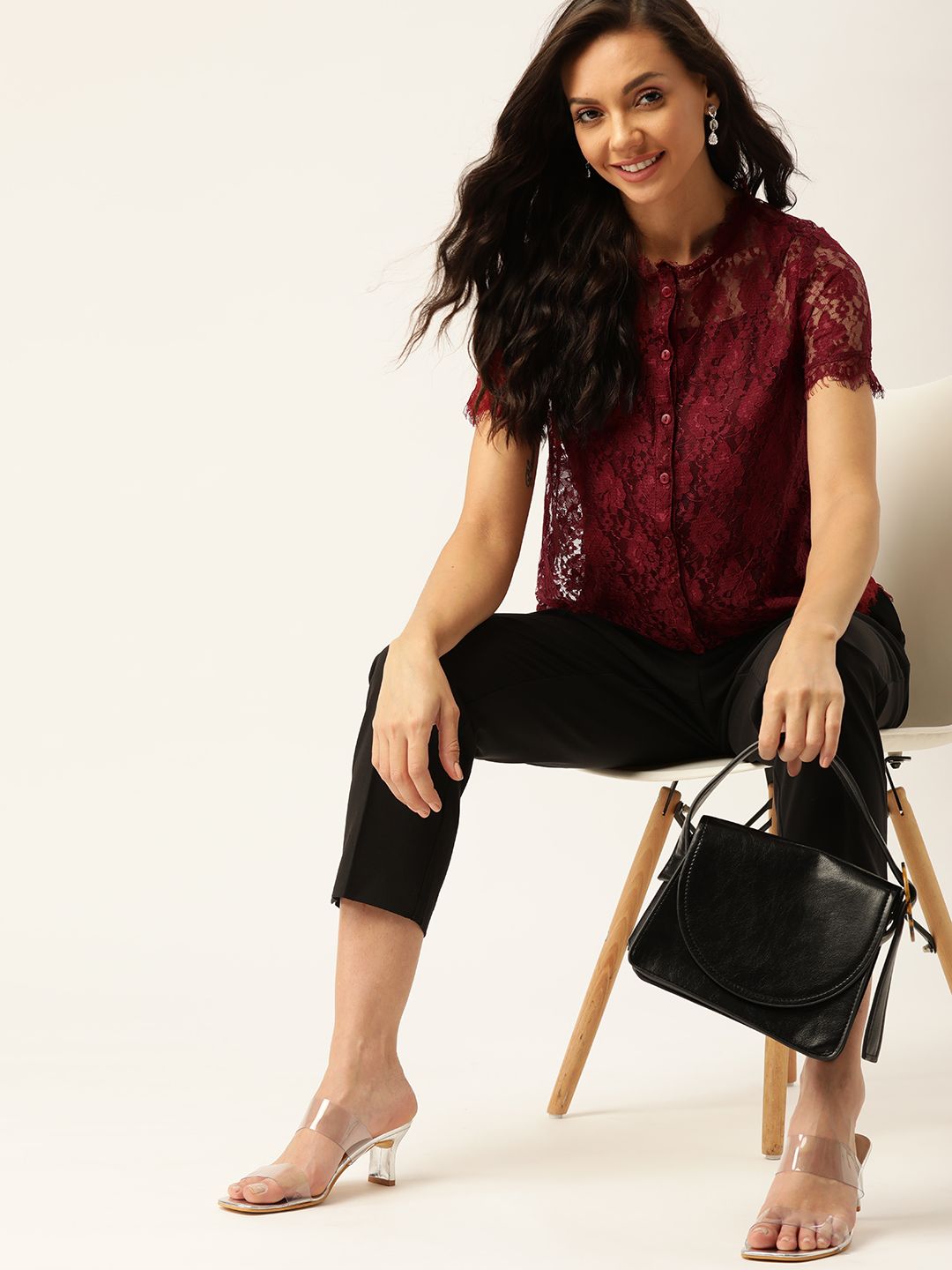 Renda renda diri dressberry maroon atas dengan slip