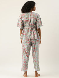 Sanskrutihomes Wanita Set Pajama Kapas Biru & Pink Printed