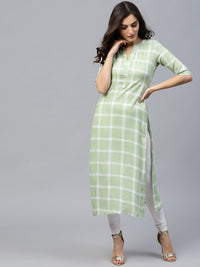 Gerua By Libas Women Green  White Checked Straight Kurta