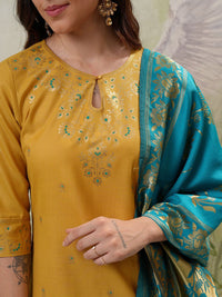 Vishudh Yellow Floral Printed Regular Kurta with Palazzo & Dupatta