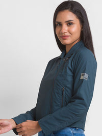 SPYKAR Women Teal Blue Crop Tailored Jacket