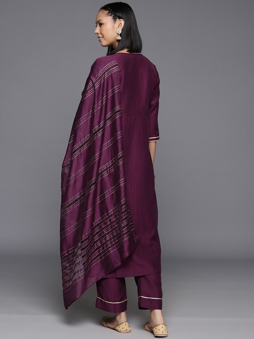 Varanga Ethnic Motifs Yoke Design Zari Sequined Kurta with Trousers & Dupatta