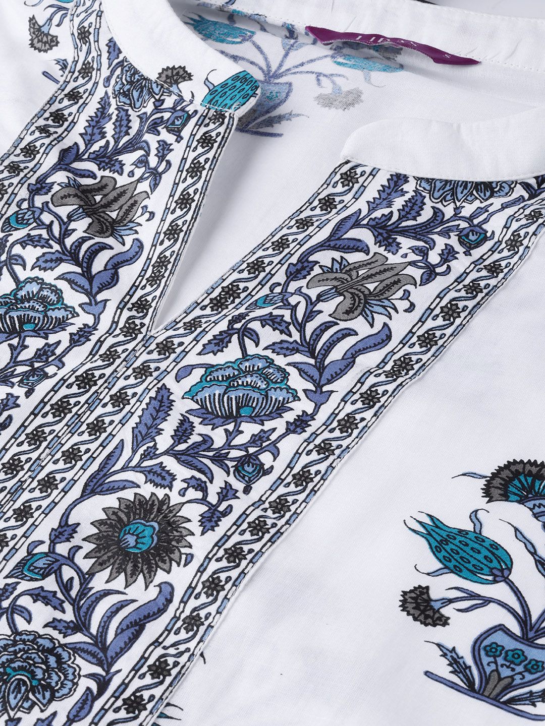 Libas Women White & Navy Blue Floral Printed Kurta with Palazzos & Dupatta