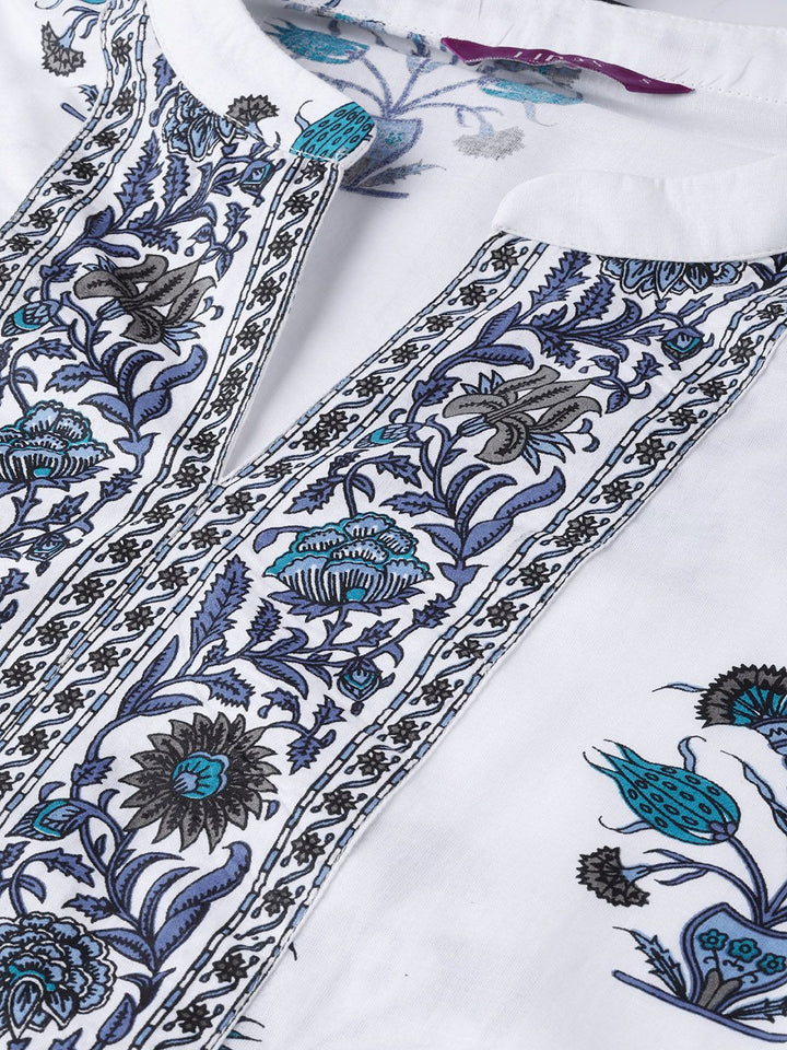 Libas Women White & Navy Blue Floral Printed Kurta with Palazzos & Dupatta