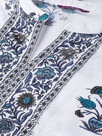 Libas Women White & Navy Blue Floral Printed Kurta with Palazzos & Dupatta