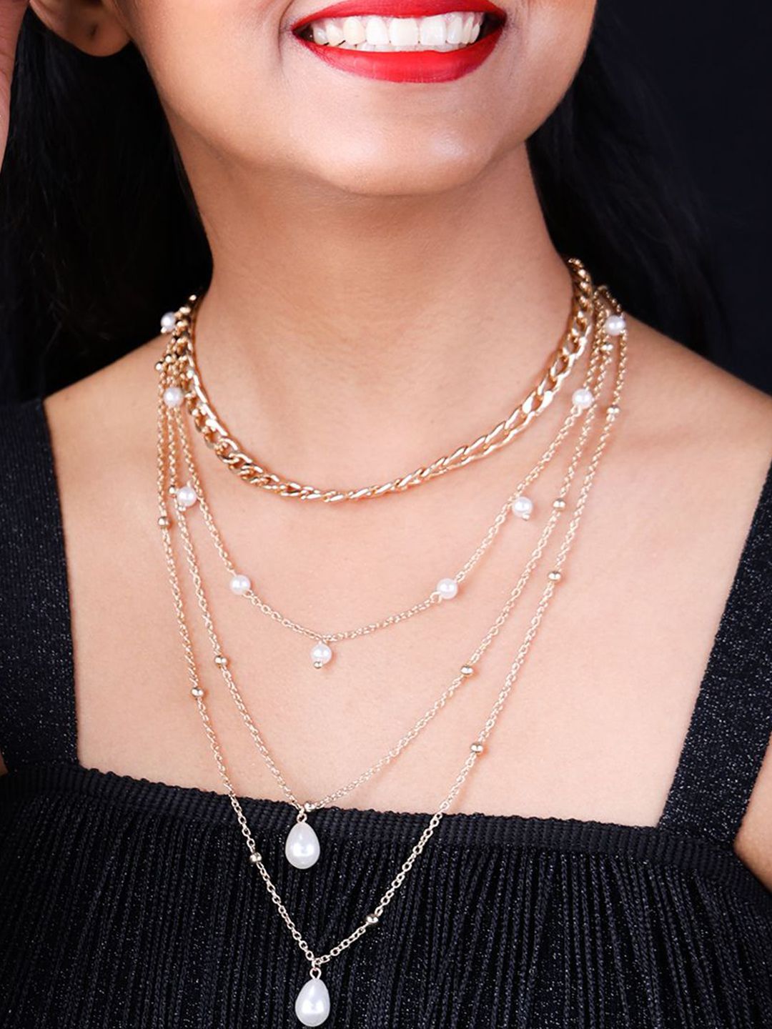 VOGUE PANASH Rantai Bersalut Emas Dengan Kalung Berlapis Manik