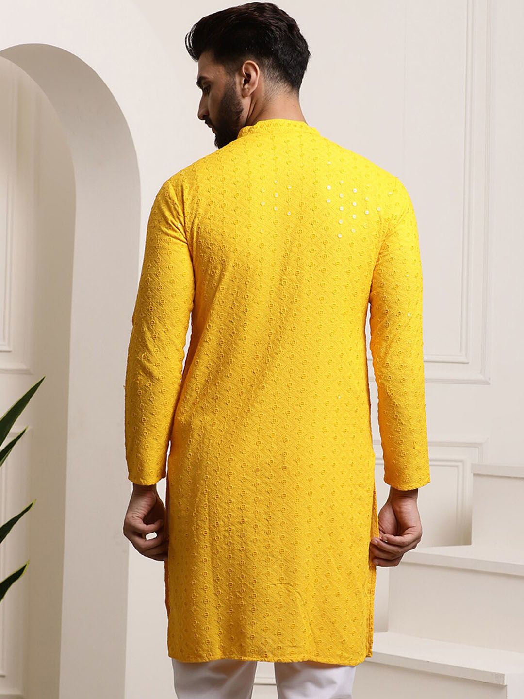 SOJANYA Ethnic Embroidered Mirror Work Pure Cotton Straight Kurta