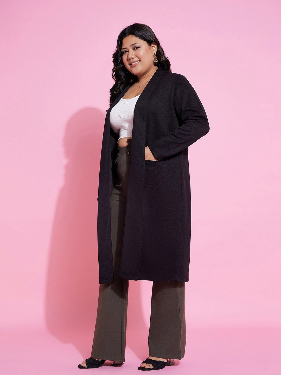 SASSAFRAS Curve Plus Size Longline Open Front Shrug