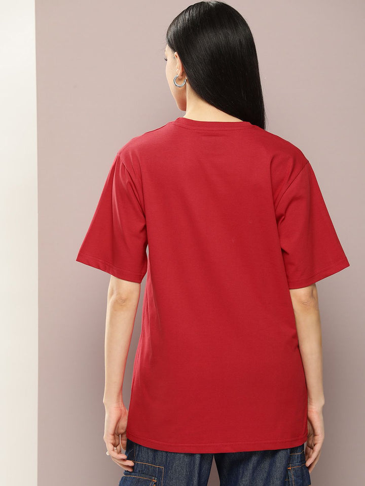 DILLINGER Women Typography Printed Embossed Oversized T-shirt