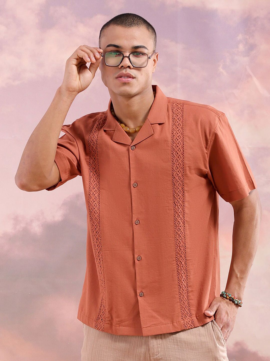 The Indian Garage Co Men Relaxed Fit Embroidery Resortwear Shirt