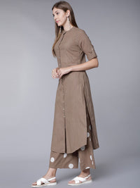 Vishudh Women Brown Striped Kurta with Palazzos