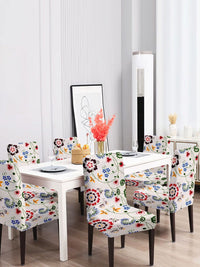 Cortina White 6 Pieces Floral Printed Dining Chair Covers
