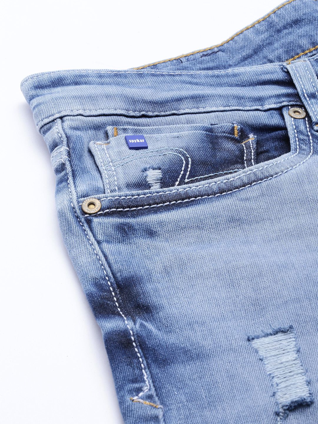 SPYKAR Men Slim Tapered Fit Mildly Distressed Light Fade Stretchable Jeans