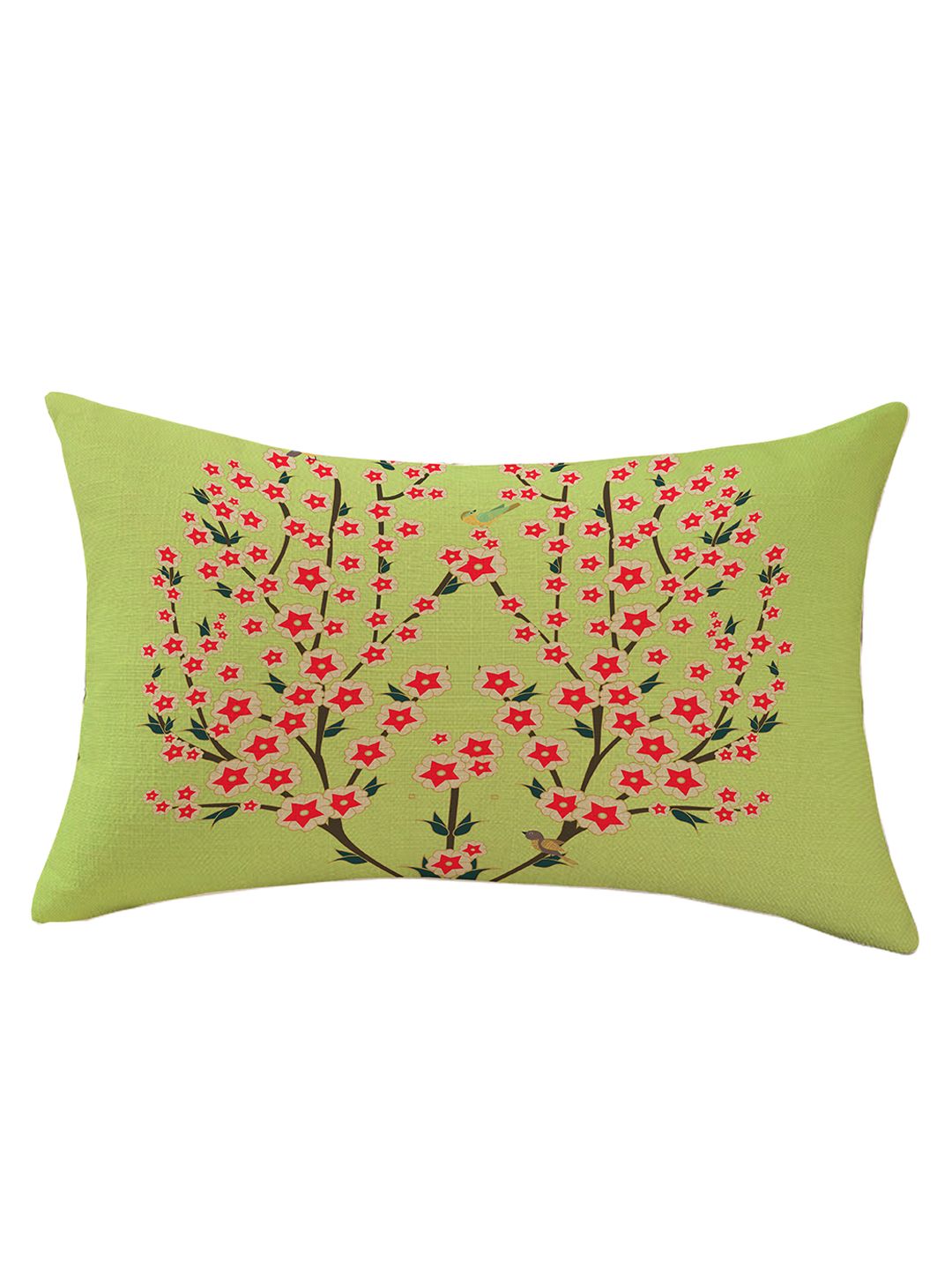 STITCHNEST Green & Blue Set of 2 Floral Rectangle Cushion Covers