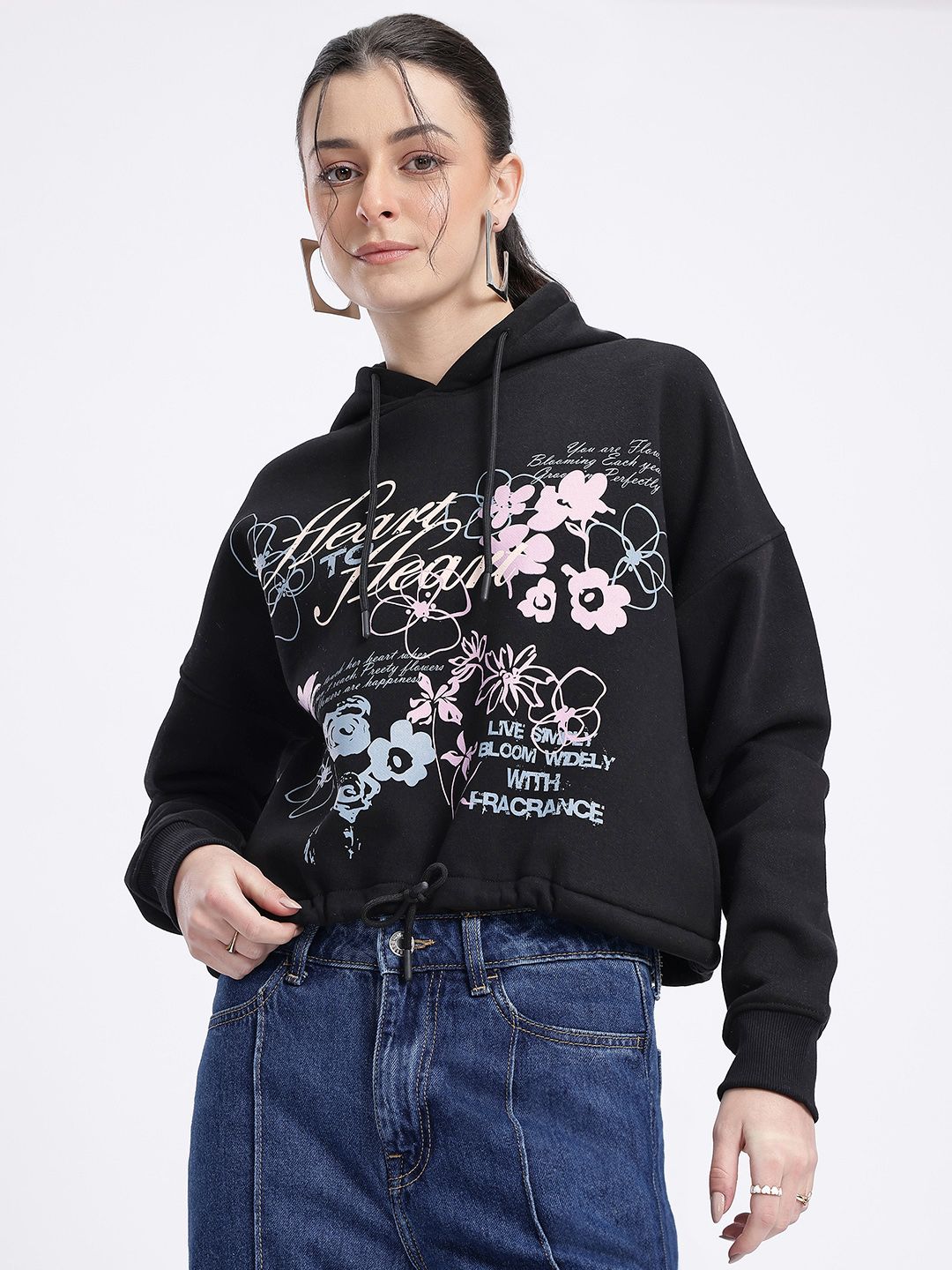 DressBerry Retro Glow Printed Hooded Sweatshirt