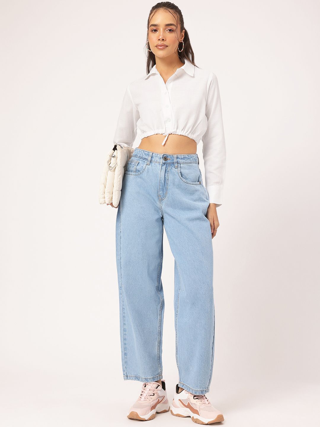 DressBerry Timeless Ties Cinched Waist Crop Shirt Style Top