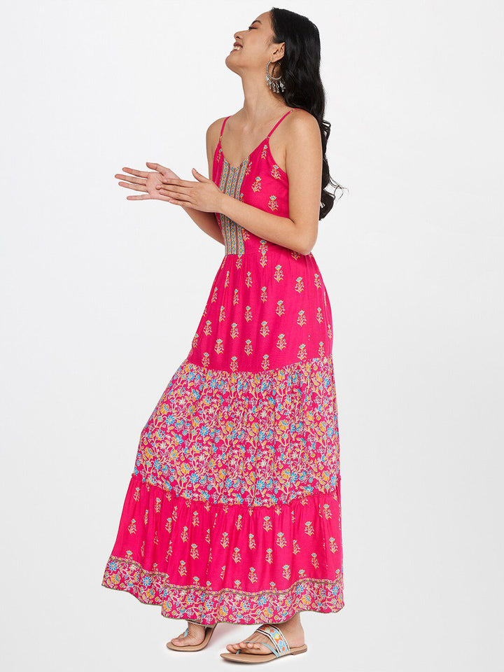 Global Desi Pink Floral Maxi Dress