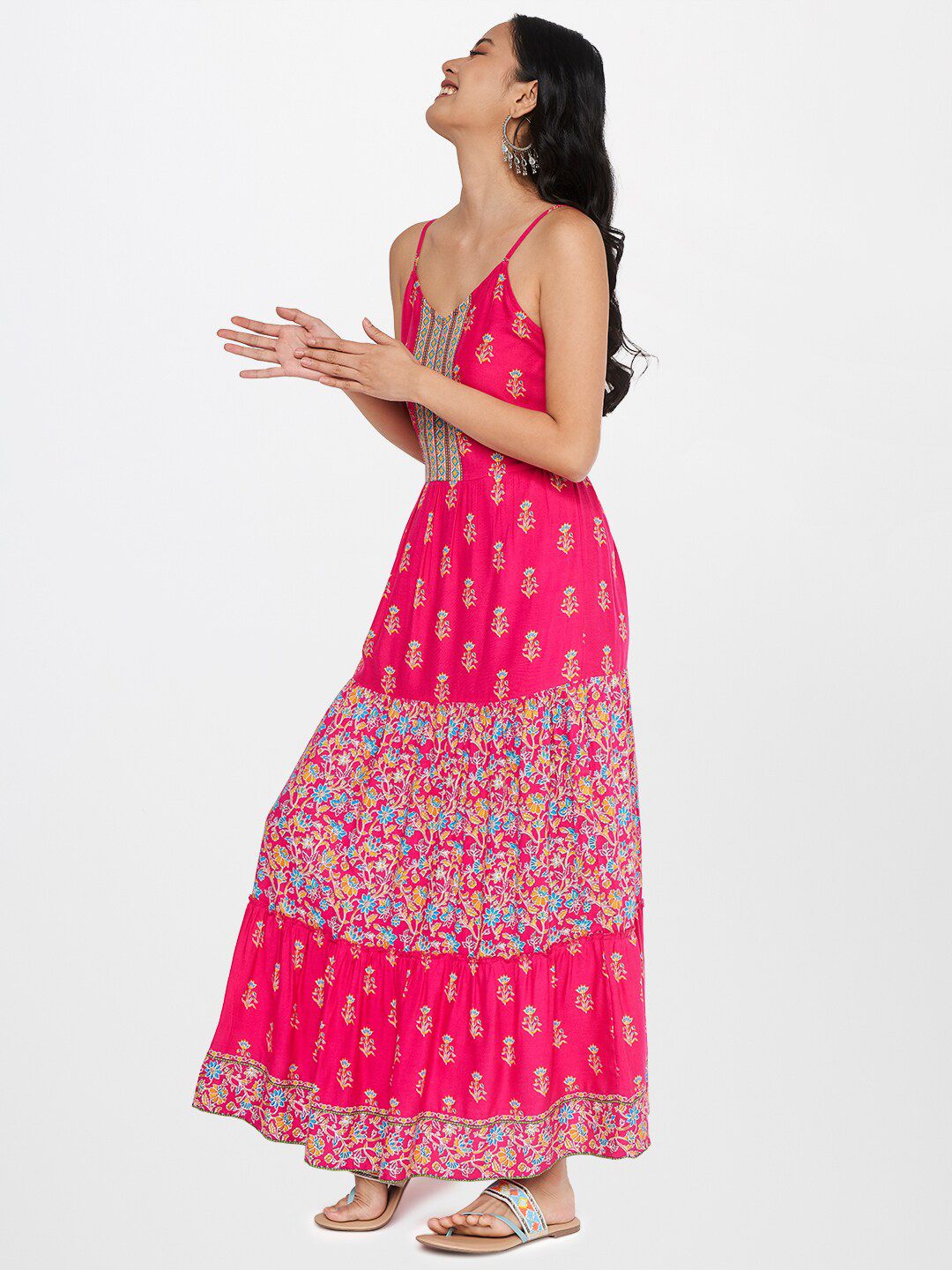 Global Desi Pink Floral Maxi Dress