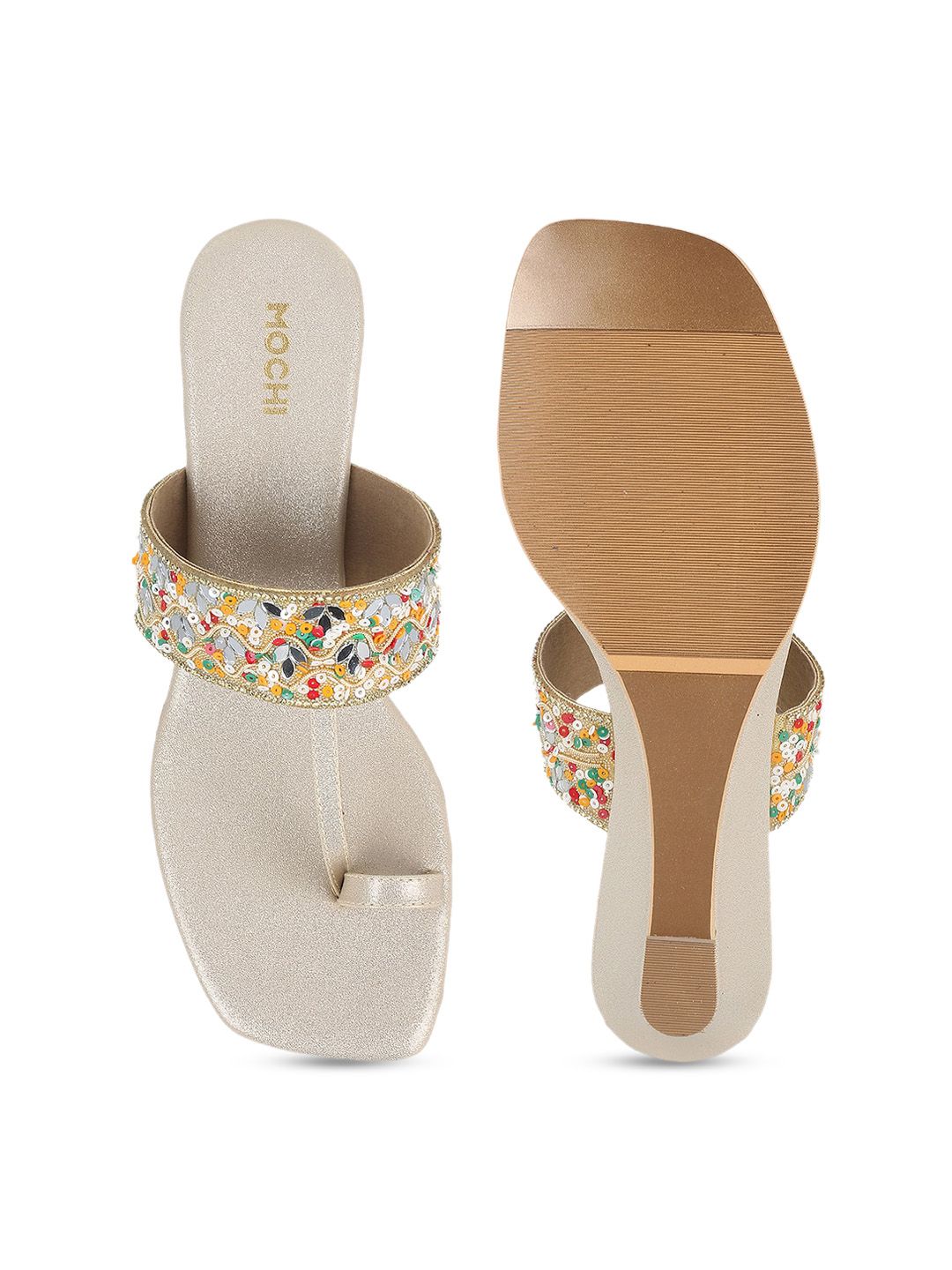 Mochi Ethnic Embellished One Toe Wedges