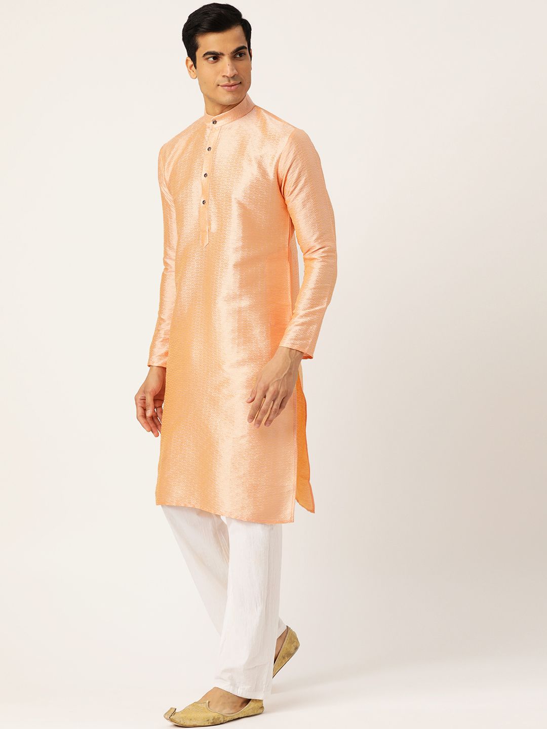 SOJANYA Men Peach-Coloured Woven Design Straight Kurta