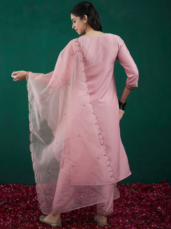 Indo Era Embroidered Regular Sequinned Straight Kurta With Trousers & Dupatta