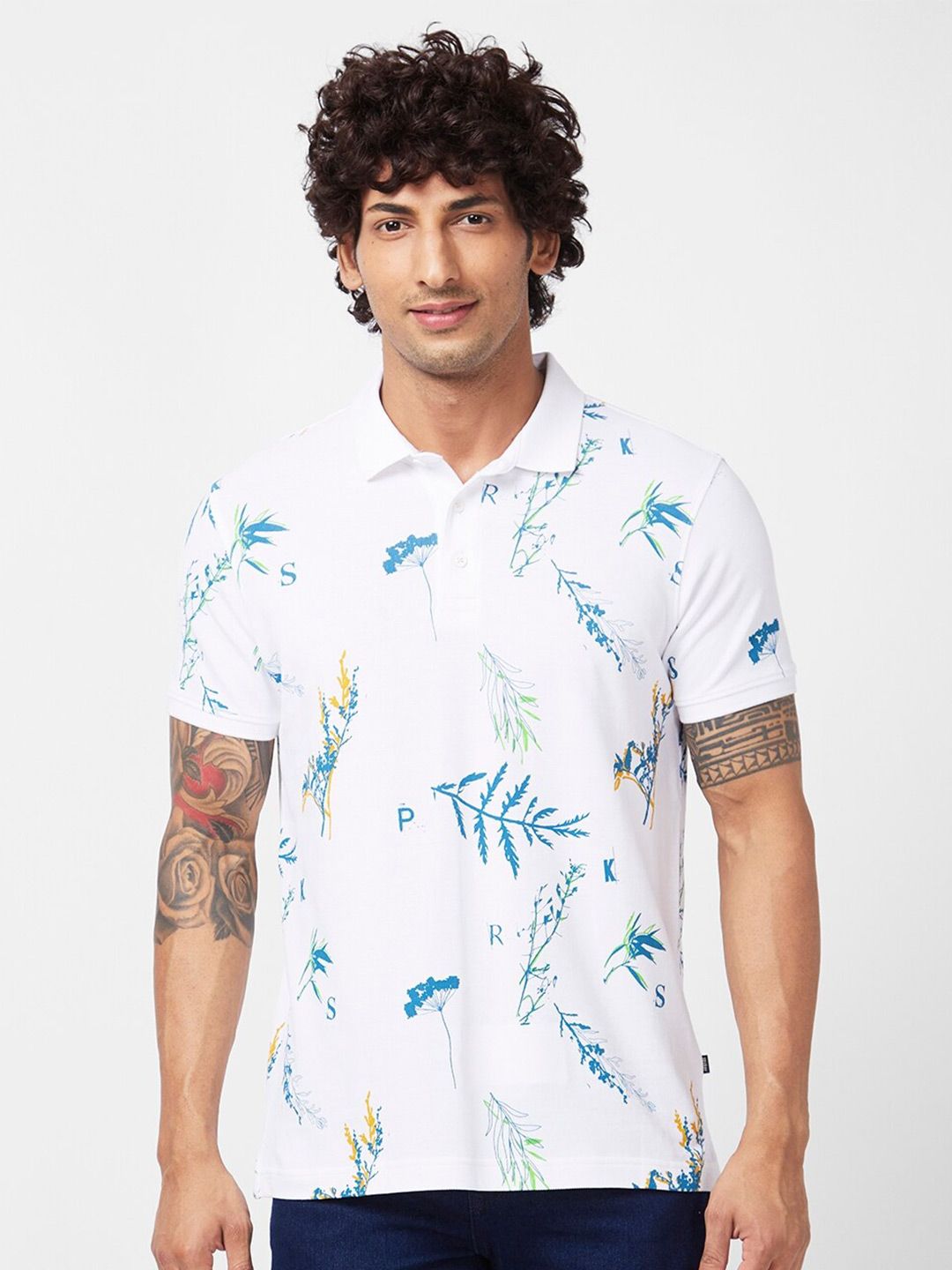 SPYKAR Conversational Printed Polo Collar Cotton Slim Fit T-shirt