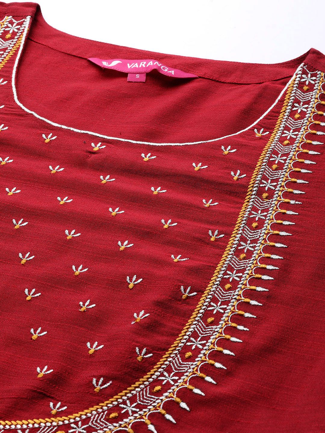 Varanga Women Maroon Ethnic Motifs Embroidered Kurta with Trousers & With Dupatta