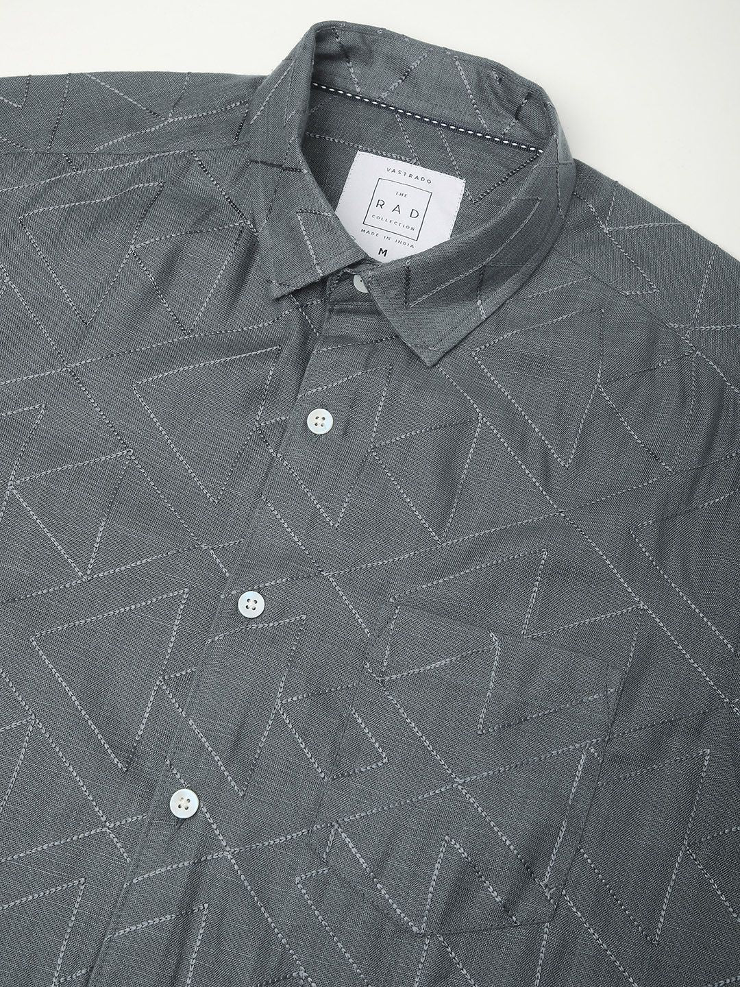 VASTRADO Men Classic Spread Collar Geometric Checked Cotton Slim Fit Casual Shirt