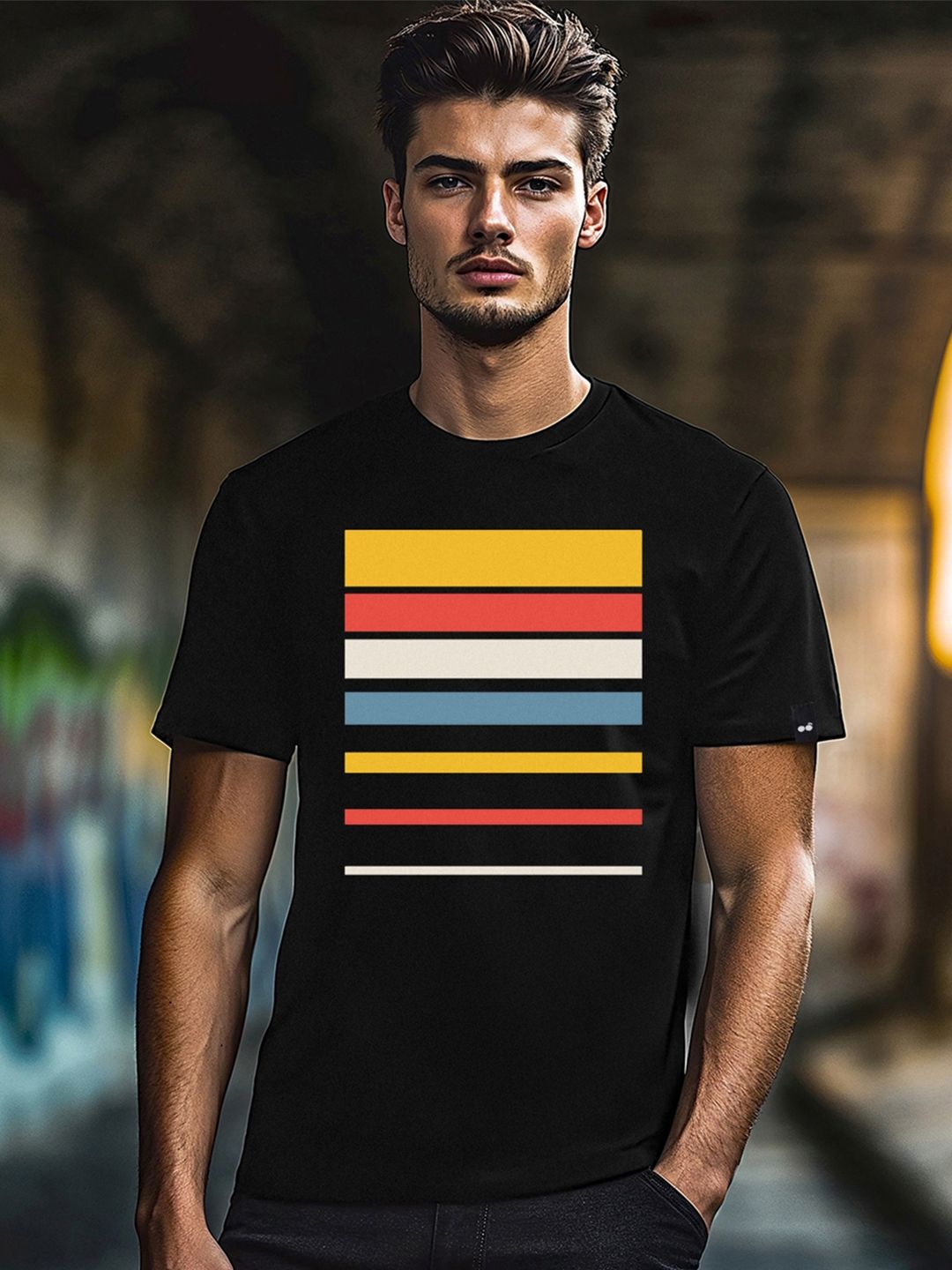 Bewakoof Men Black Printed Round Neck Pure Cotton T-shirt