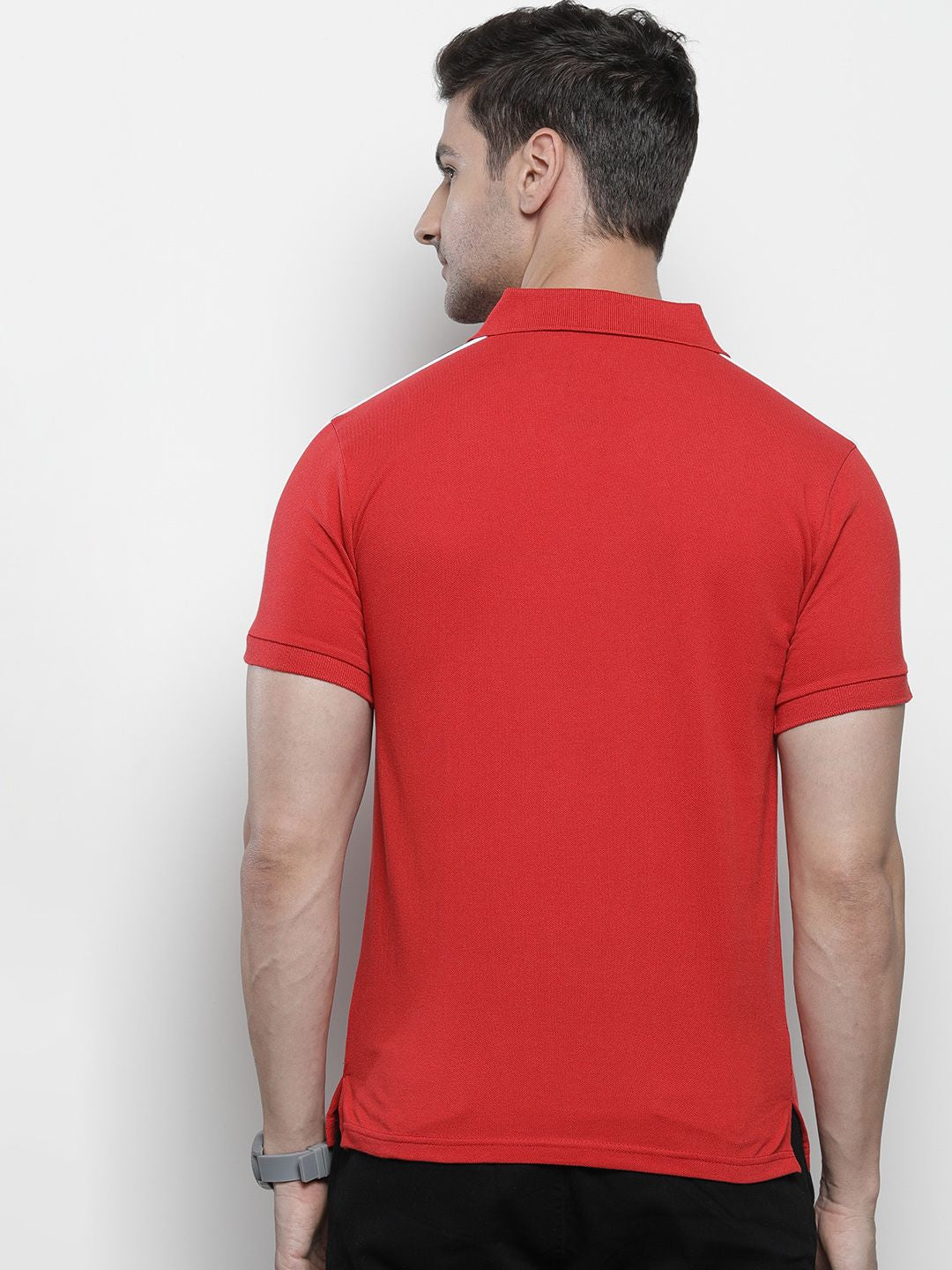 The Indian Garage Co Men Red Solid Polo Collar Applique Detail Slim Fit T-shirt