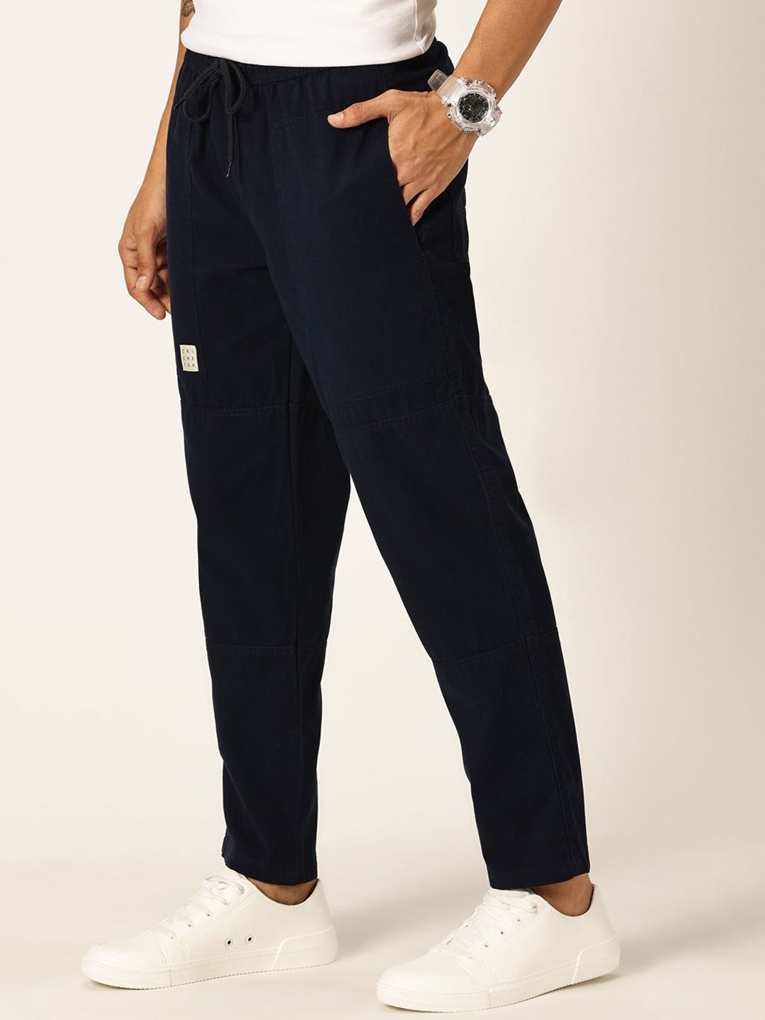 Thomas Scott Men Relaxed Loose Fit Mid-Rise Pure Cotton Easy Wash Trousers