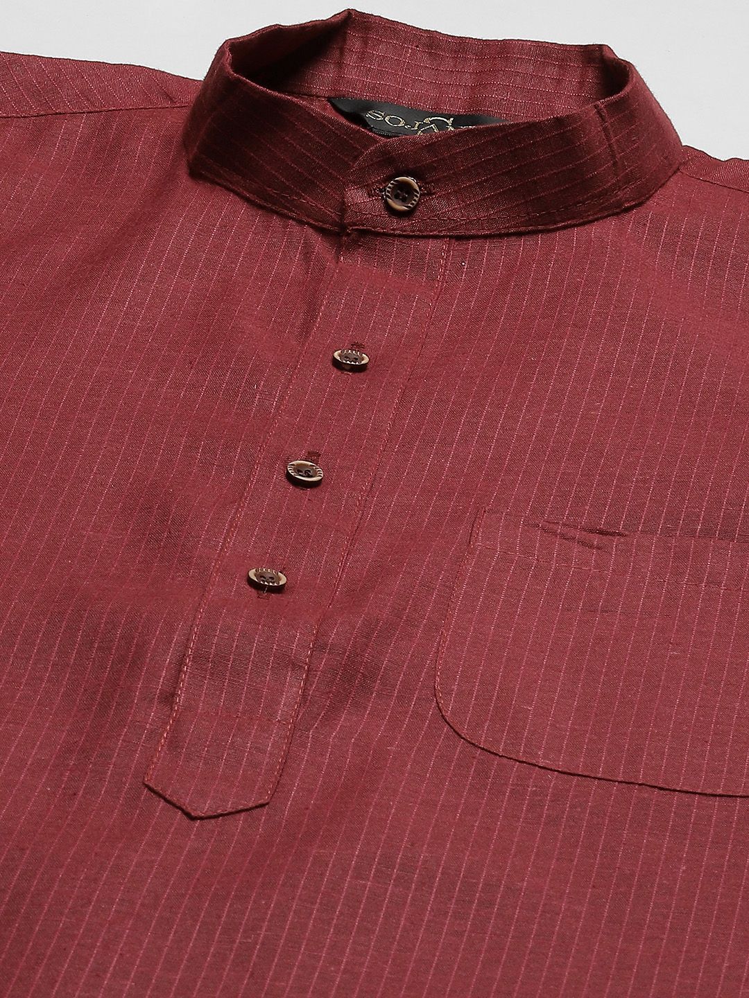 SOJANYA Men Maroon Cotton Self-Striped Straight Kurta