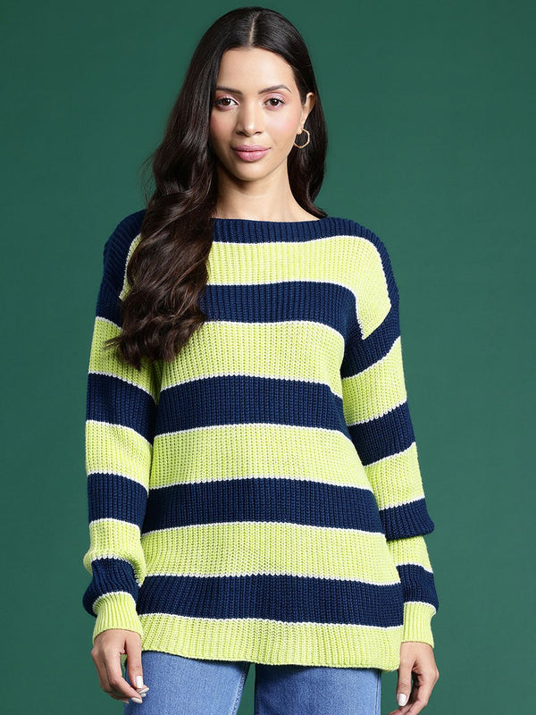DressBerry Boat Neck Striped Knitted Pullover